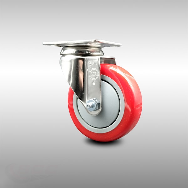 Service Caster 4 Inch 316SS Red Polyurethane Wheel Swivel Top Plate Caster SCC-SS31620S414-PPUB-RED - main